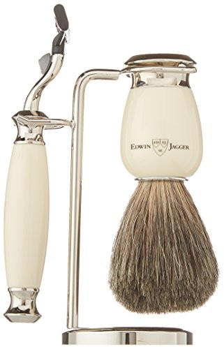 Edwin Jagger Prezent na  golenie zestaw-Pure Badger pędzel do golenia z włosia borsuczego, Gillette Mach 3 do maszynki do golenia, vernickelter uchwyt do notebooka, , , S81M587