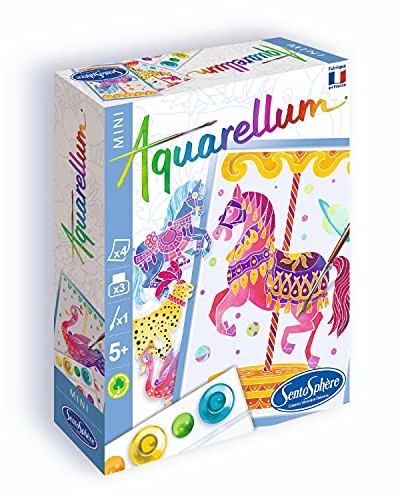 Sentosphere Sentosphere 06005 - Aquarellum Mini: Karuzela dla konia Zestaw 2 obrazków do malowania 12 x 16 cm, 3 flakony z tuszem, paleta, pipeta i pędzel SEN6005