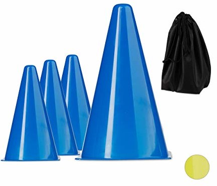 Relaxdays stożek prowadzący w zestawie 10 szt. , można układać w stos, z woreczkiem, pomoc w treningu, podpórka do oznaczania, sport, 22 cm, różne Kolory (10024154_45)