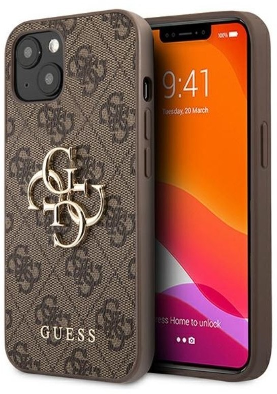 Guess 4G Big Metal Logo - Etui iPhone 13 mini brązowy 3666339024871