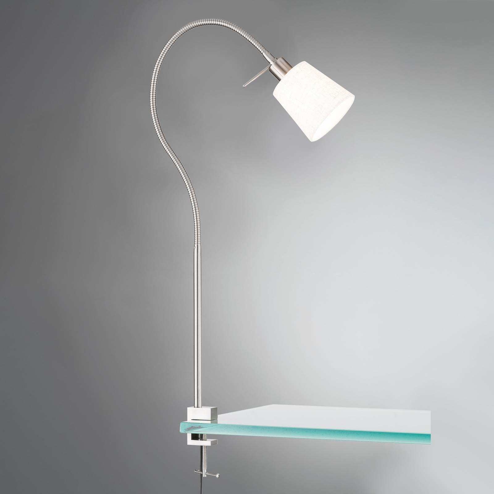 FISCHER & HONSEL Lampa z klipsem Jam, klosz z tkaniny, nikiel/biały