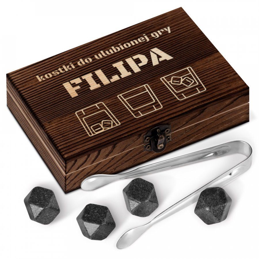Murrano Kamienie do whisky kostki w drewnianym opakowaniu grawer Ulubiona Gra ZEKOS-001