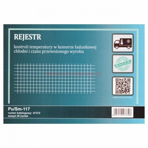 Firma krajewski Rejestr kontroli temperatury w komorze ładunkowej chłodni i czasu przewożonego wyrobu [Pu/Sm-117] Pu/Sm-117