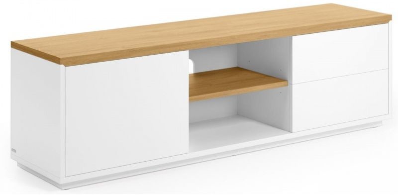 LaForma Szafka RTV z szufladami Abilen 150 cm biała fornir dębowy LM-N21-76