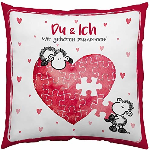 Sheepworld bawełniana poduszka z motywem Du machst mein Leben kolorowa,, 40 cm x 40 cm (45323)