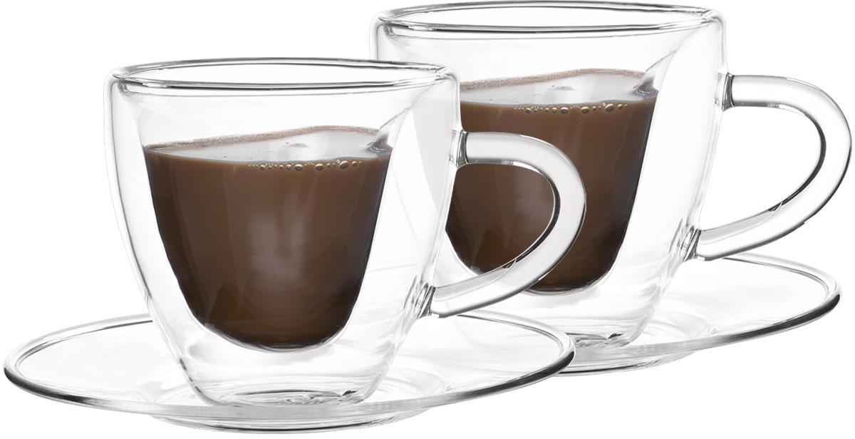 4home Szklanka termiczna filiżanka ze spodkiem Heart Hot Cool, 150 ml, 2 szt.