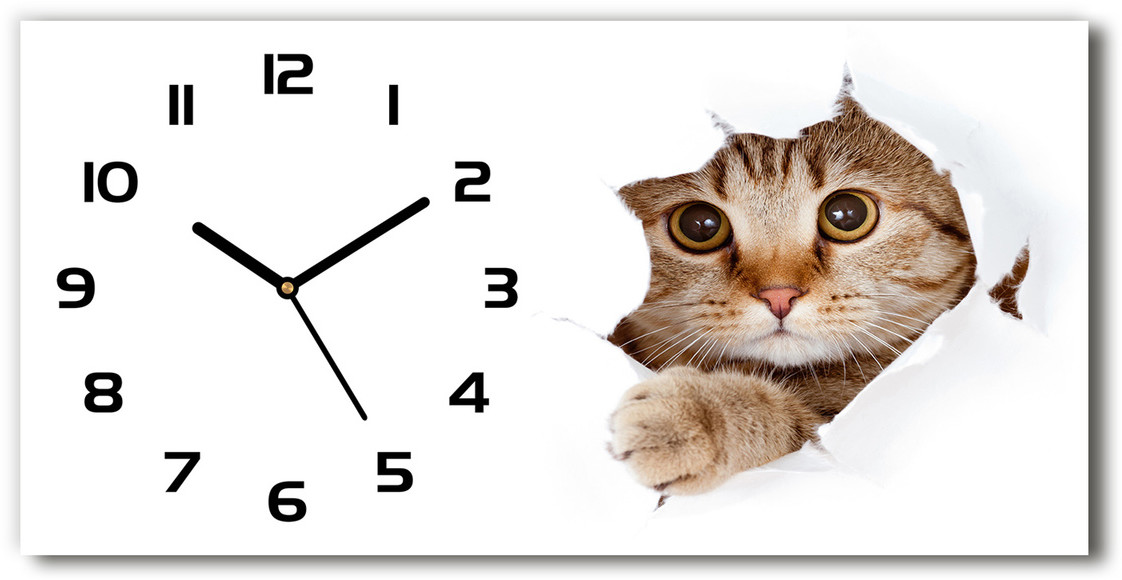 Nowoczesny zegar ścienny szklany Kot