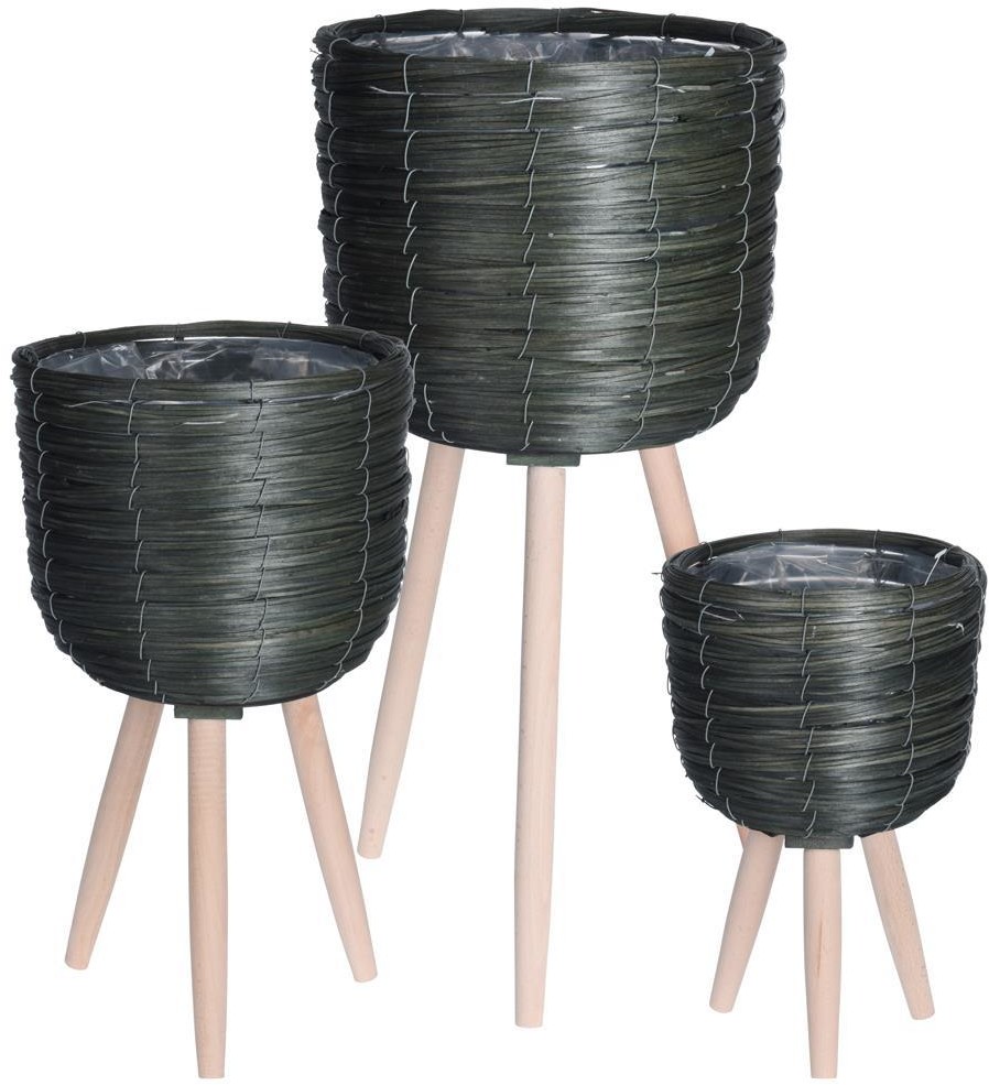 Home Styling Collection Kwietnik stojak DONICZKA drewniana pleciona osłonka podstawa 3 sztuki 330226