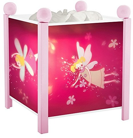 Prezent Trousselier - Elfen Prinzessin - lampka nocna - magiczna latarnia - idealny urodzinowy - kolor drewna różowy - animowane obrazy - uspokajające światło - 12 V 10 W żarówka w zestawie - wtyczka