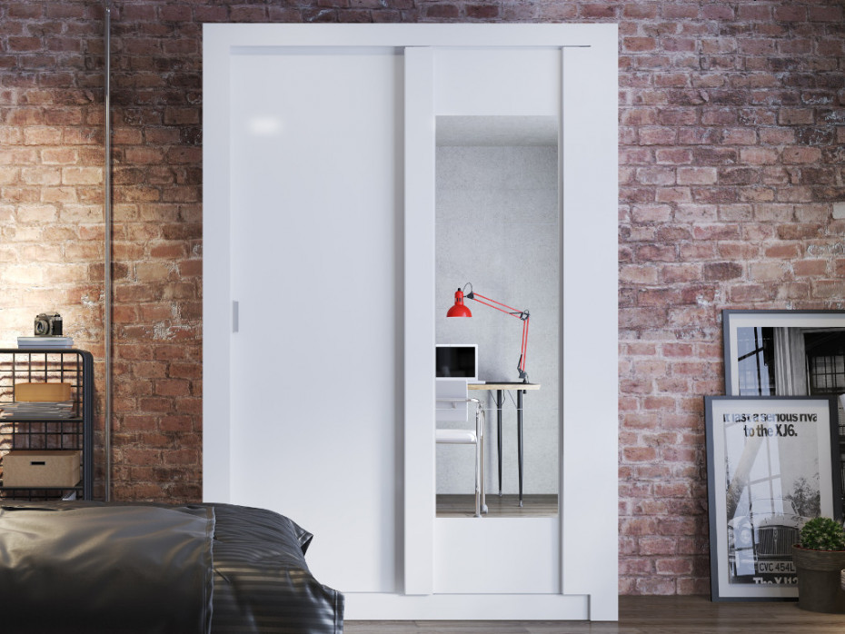 Vente-Unique Szafa PETTERI 2 pary drzwi przesuwanych Lustro Dł. 152 cm Kolor biały