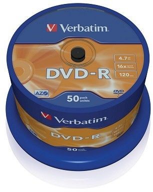 Verbatim DVD-R 16x 4,7GB 50p cake box DataLife+,AdvAZO,scr ers, bez nadr, mat 43548