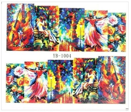 Allepaznokcie Naklejki wodne do paznokci arkusz 6,5 x 5,5 cm na 10 palców yb Nr 1004