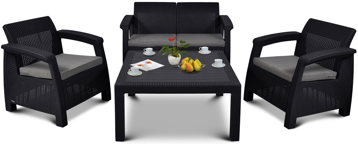 Curver Zestaw mebli ogrodowych Corfu Set Family grafit/szary BK-001173 + 20 zł na pierwsze zakupy BK-001173