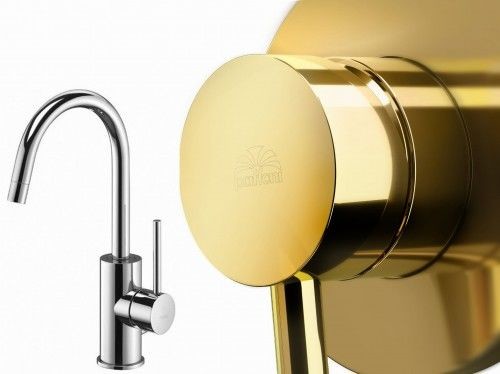 Paffoni Bateria umywalkowa pionowa z korkiem LIGHT złota LIG077HG