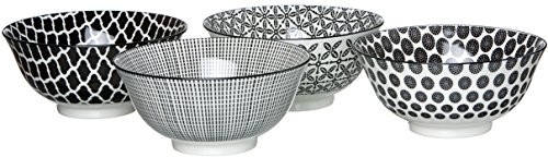 Ritzenhoff & Breker talerz deserowy-zestaw naczyń takv, 4-częściowy, średnica 22 cm, porcelana, biała/czarna, 15.5  x  15.5  x  7.5 cm Schalen-Set Takeo, 4-teilig