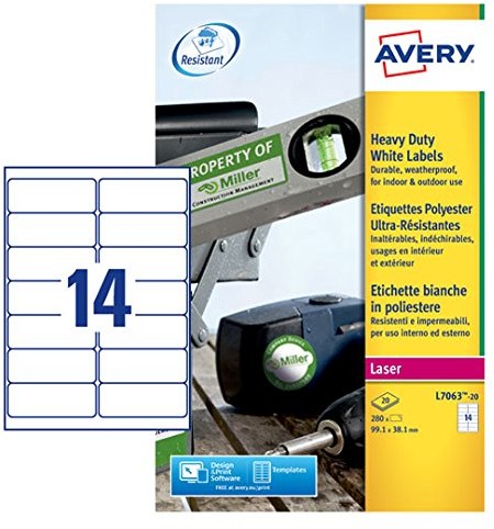 Avery wytrzymały etykiet drukarka laserowa/LED L7063-20