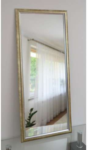 Łukasz Ochwat Alfaram Lustro w złotej ramie ze srebrnym paskiem 5001004, Lustro w ramie: 60x160