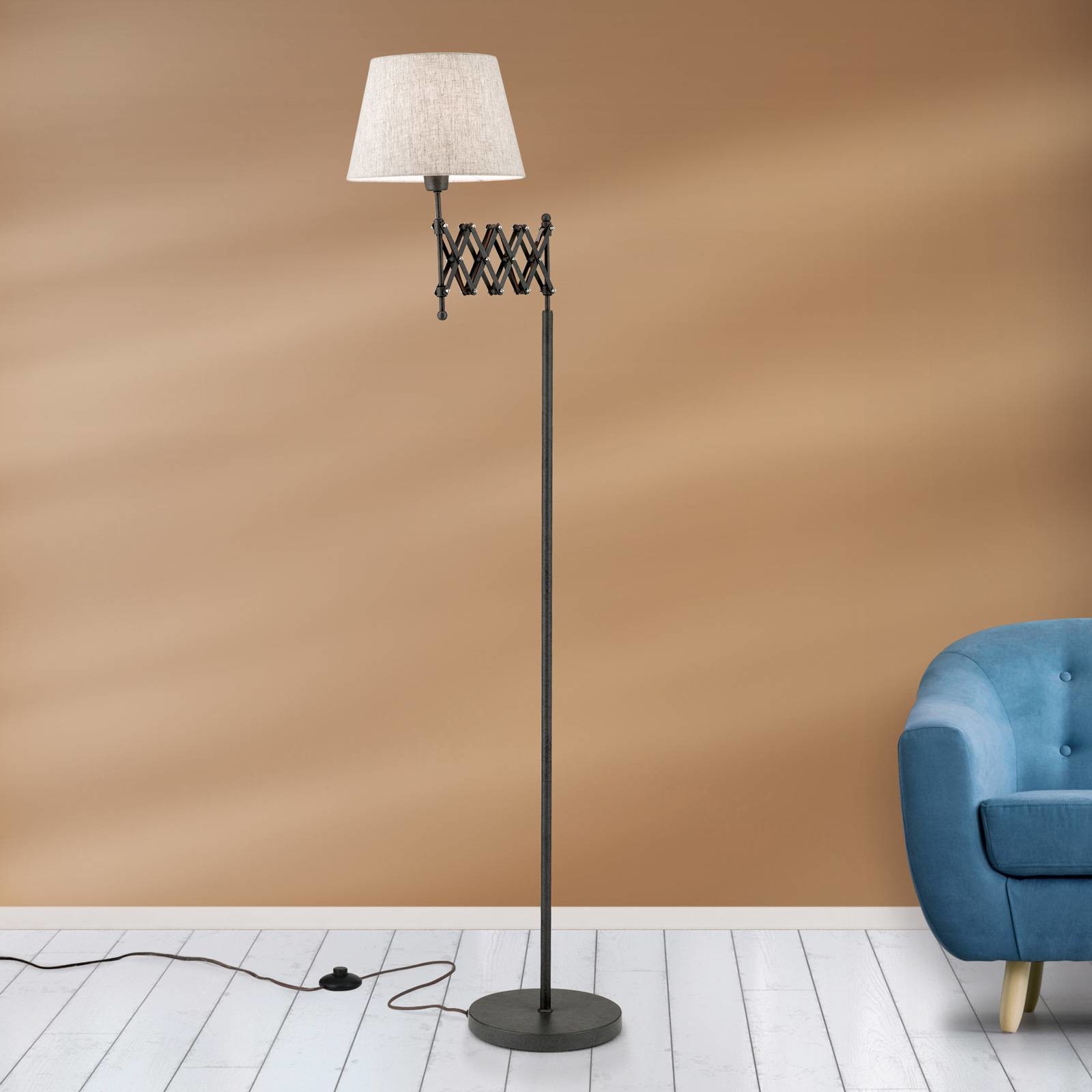 Orion Lampa podłogowa Factory z lnianym kloszem