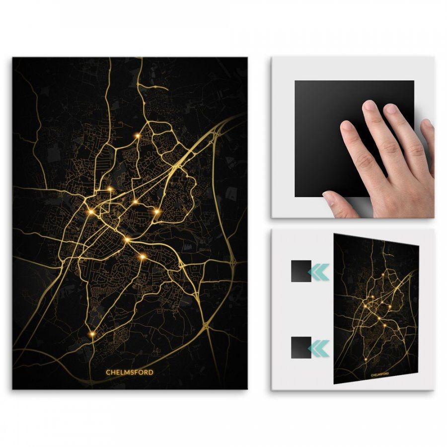 Pix4home Plakat metalowy Mapa City Lights Chelmsford L POS-L-04080