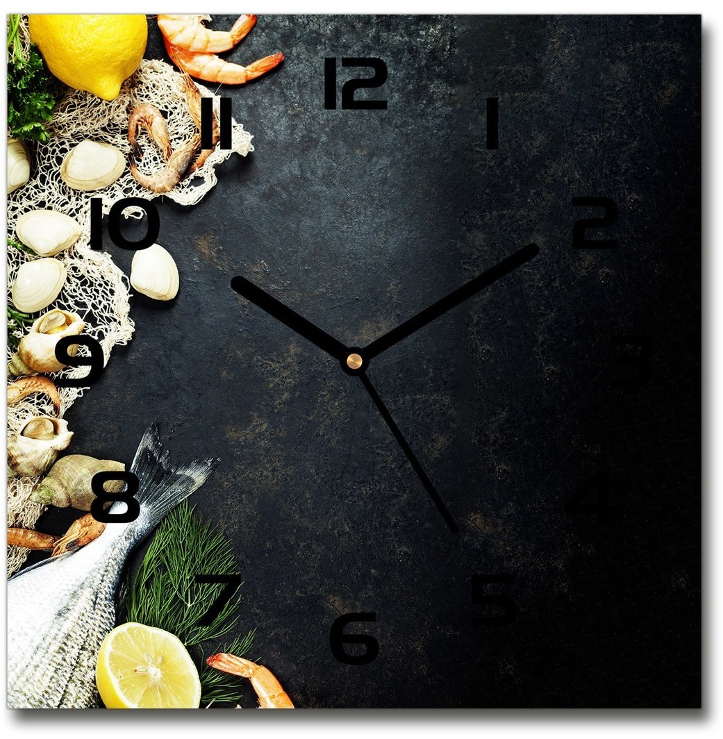 Zegar szklany kwadratowy Owoce morza