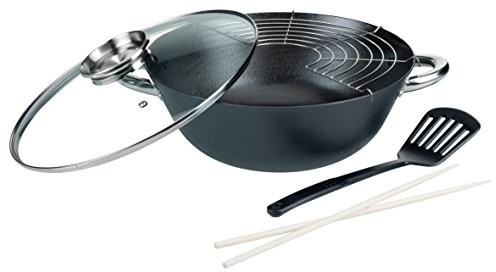 GSW 860956 wok żeliwny 6,2 l ze szklaną pokrywą, zestaw 5 elementów 860956