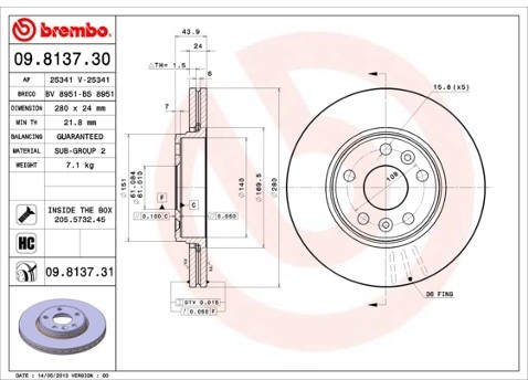 BREMBO Tarcza hamulcowa 09.8137.31