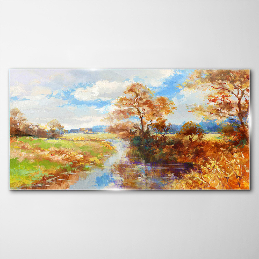 PL Coloray Obraz na Szkle drzewa rzeka niebo 100x50cm