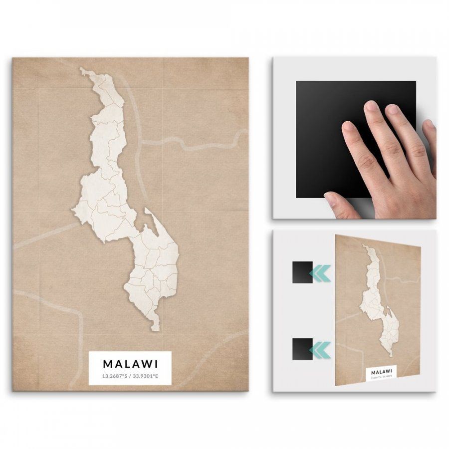 Pix4home Plakat metalowy Mapa Vintage Malawi L POS-L-04341