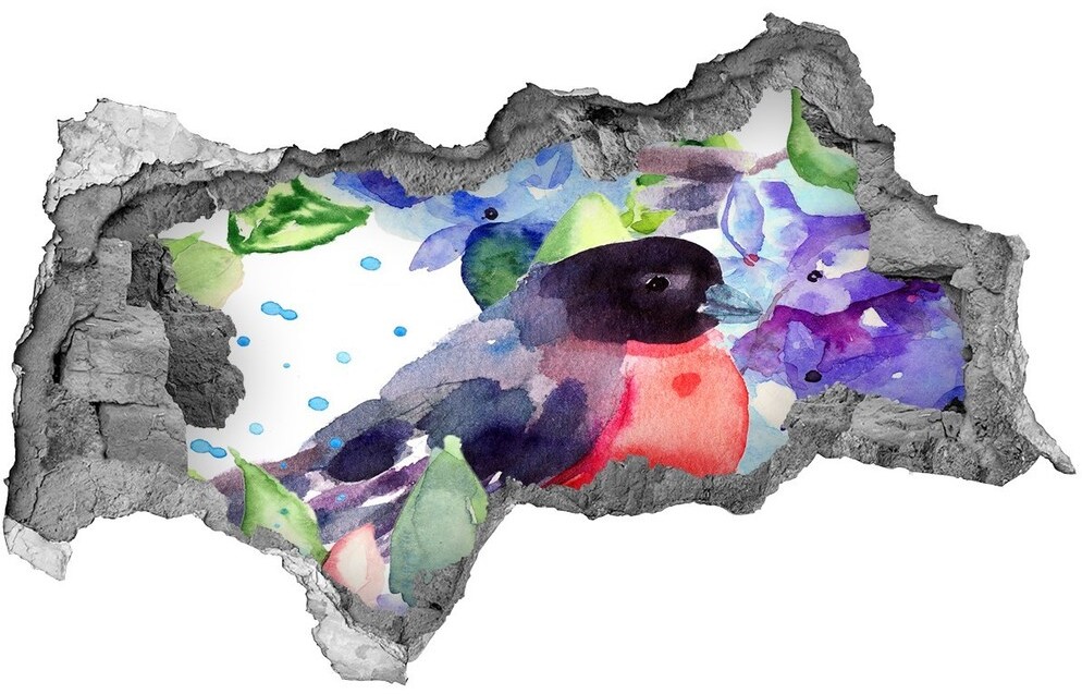 Wallmuralia.pl Dziura 3d fototapeta naklejka Ptak i kwiaty