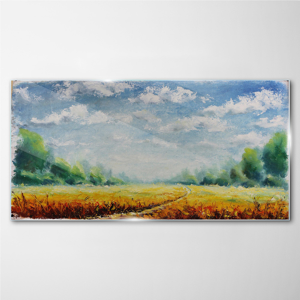 PL Coloray Obraz Szklany Łąka Las niebo Natura 140x70cm