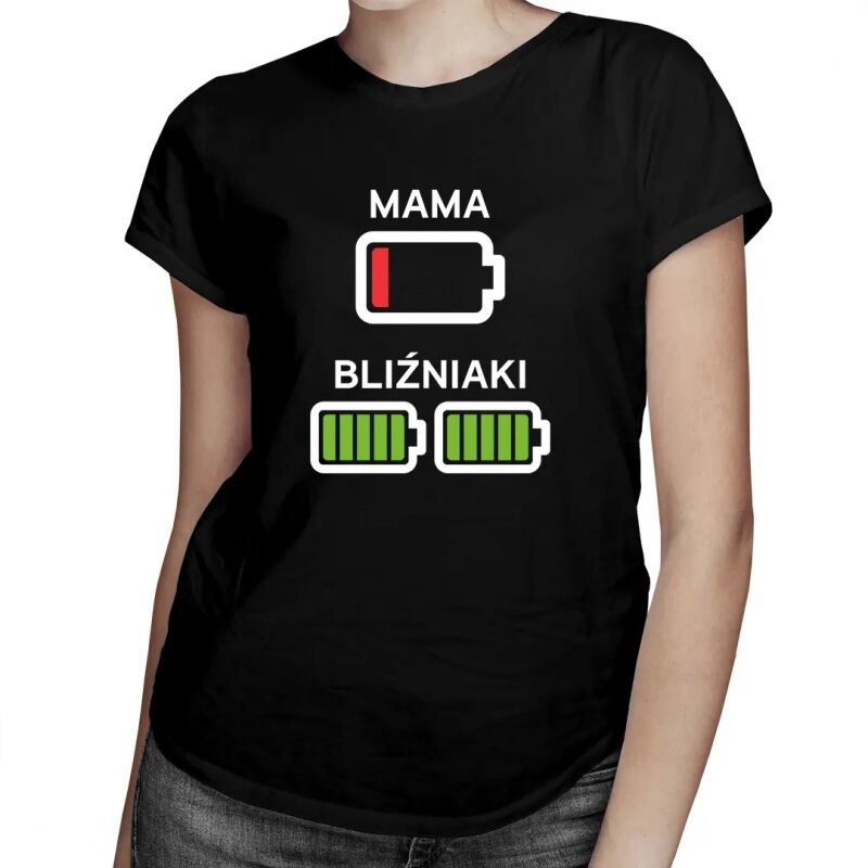 Koszulkowy Mama bliźniaków - baterie - damska koszulka z nadrukiem 13487
