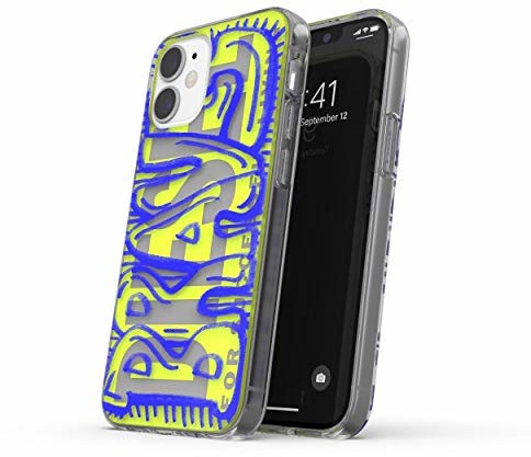 Diesel Zaprojektowane dla iPhone 12 Mini 5.4 Case, Clear Snap Case, Shockproof, Drop Tested Protective Cover with Raised Edge, Blue/Neon Lime 42563