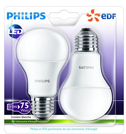 Philips żarówki LED żarówka oprawa, gwint E27 (duży), 11 W (odpowiada 75 W), 2 sztuki 8718696656594