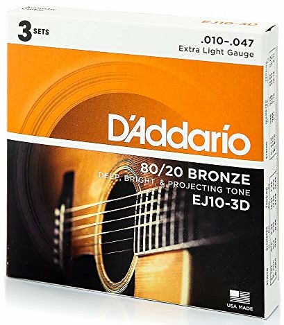 DAddario EJ10-3D 80/20 brązowe struny do gitary akustycznej, ekstra lekkie, 10-47, 3 zestawy EJ10-3D