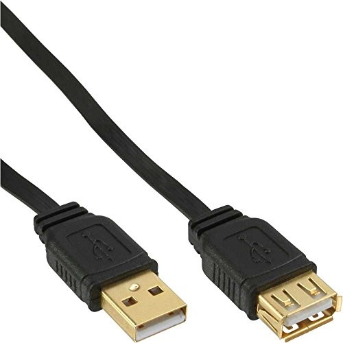 InLine Płaski przewód USB 2.0 Verlaengerung  a Male/Female  czarny  styki złota próby  0,5 m 34650F