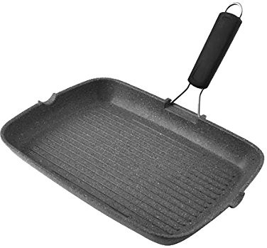 H+H H & H Stone prostokątny patelnia grillowa o dno indukcyjne, rękojeść wykonana z silikonu, aluminiowa, czarna, 36 x 26 cm 8003512576973