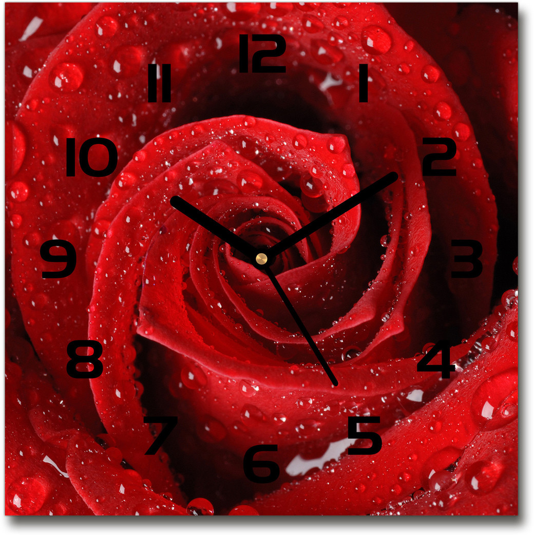 Zegar szklany kwadratowy Krople na róży