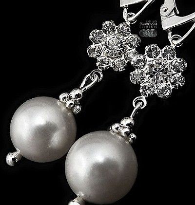 Swarovski Piękne Kolczyki Perły Srebro Ślub