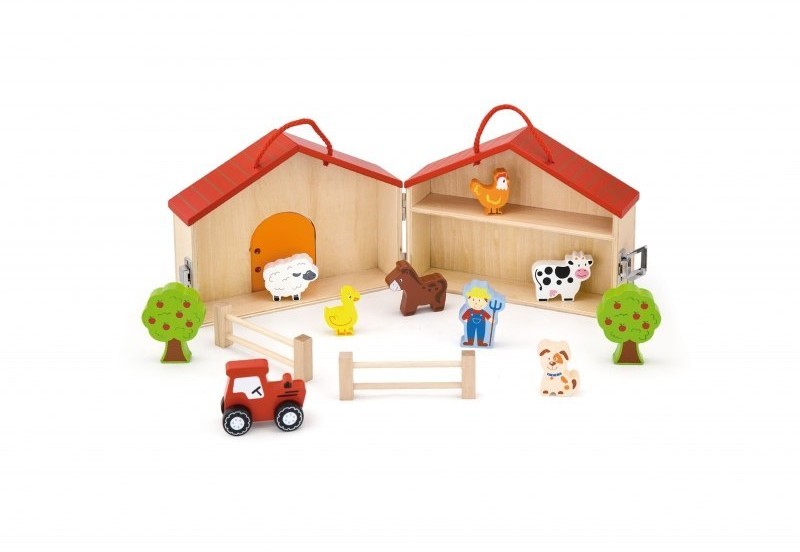 Viga Toys Dwupiętrowa Farma Drewniana Viga Toys Zagroda Zwierzęta Figurki 13 Elementów 51618
