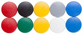 Maul Magnes Maulsolid, okrągły magnes, nietłukące się tworzywo sztuczne, siła przyczepności 150 g, 15 x 7 mm, kolorowy, 6161599, 10 sztuk 6161599