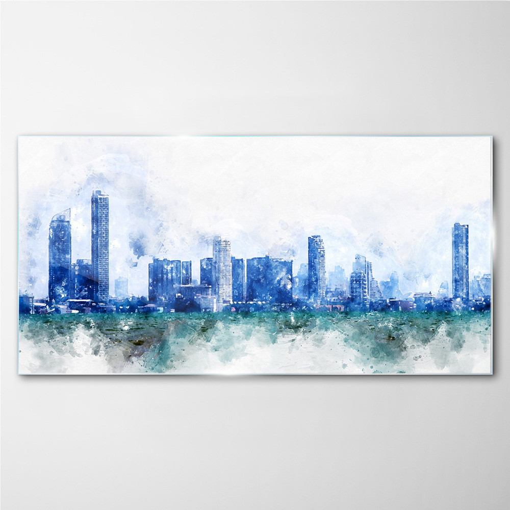 PL Coloray Obraz na Szkle Malarstwo Miasto Budynki 120x60cm