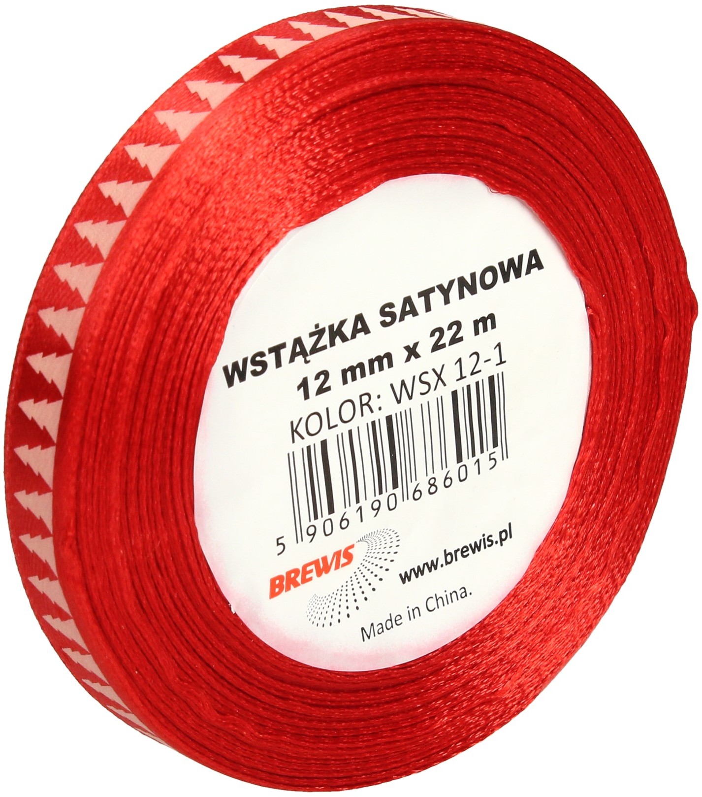 Brewis Wstążka satynowa 12mmx22m choinki biało-czerwone