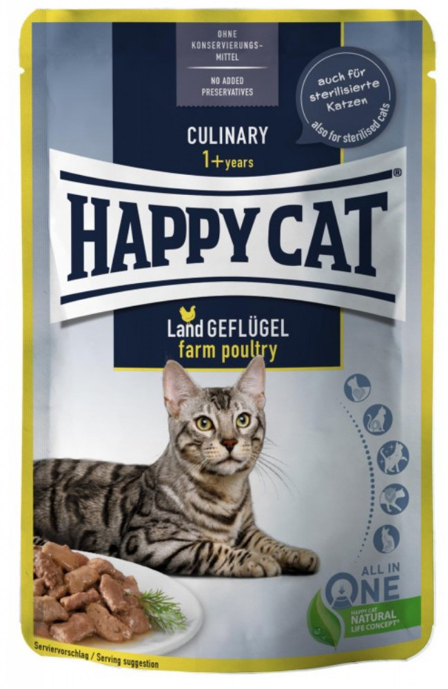 HappyCat Culinary Meat in Sauce Farm Poultry, mokra karma, dla kotów dorosłych, drób, 85 g, saszetka