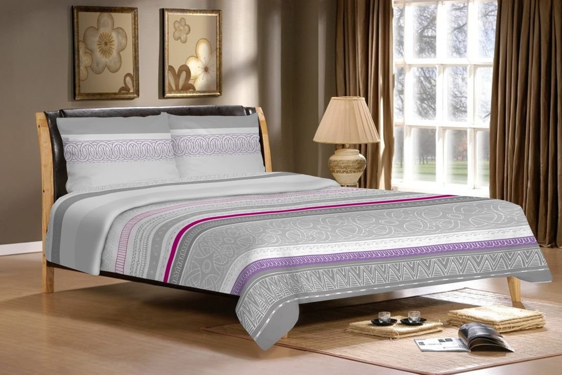 Matex Multitex Pościel flanelowa, biało-szaro-fioletowa, 160x200 cm, 2x 70x80 cm