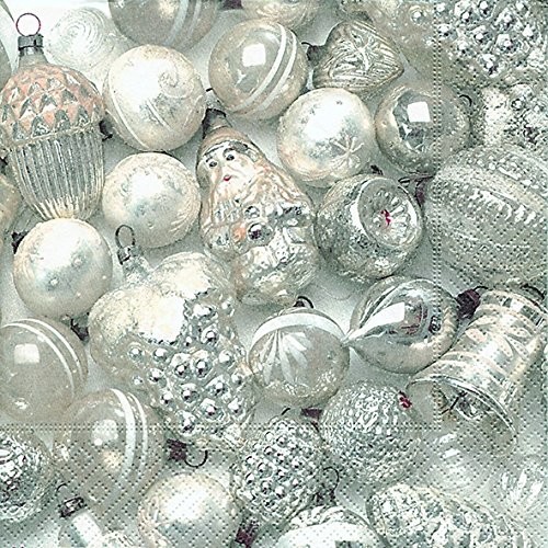 Tisch Design Serwetki lunch serwetki 33x33 cm (Silver Baubles) Srebrne bombki święta Bożego Narodzenia Zimy Śniegu bałwanek zwierzęta leśne Merry Christmas