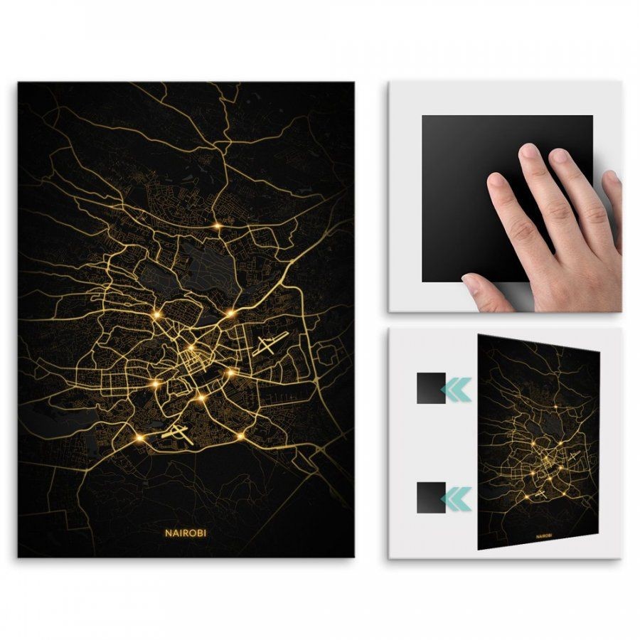 Pix4home Plakat metalowy Mapa City Lights Nairobi L POS-L-03511