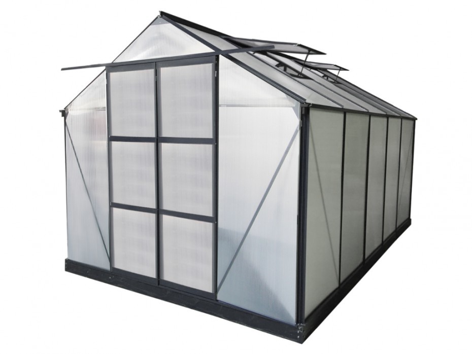 Vente-Unique Szklarnia ogrodowa z poliwęglanu o pow. 9  m COROLLE II z podstawą - Antracytowa -