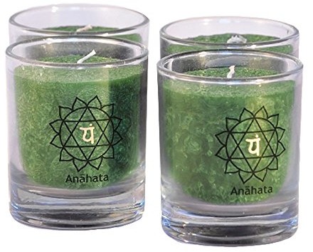 Palm Light 4041678004248 czakra świeca, 4-częściowy zestaw, anahata, wysokość około 6 cm, zielony 4041678004248