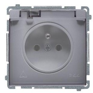 Kontakt Simon Kontakt_Simon Gniazdo wtyczkowe z uziemieniem. z przesł. torów prądowych. bryzgoszczelne IP44 (moduł) 16A. 250V. zaciski śrubowe. klapka transp. srebrny mat BMGZ1BZ.01/43A