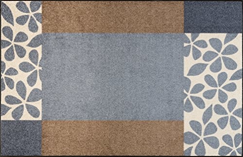Wash&Dry Wash + dry Doormat with florita Grey wzornictwo (Can be Washed), poliester, Grey, 75 x 190 cm 064572